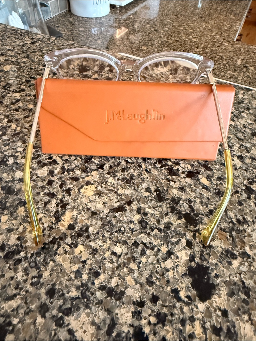 Clear Metal-Arm Reading Glasses with Tan Leather Case